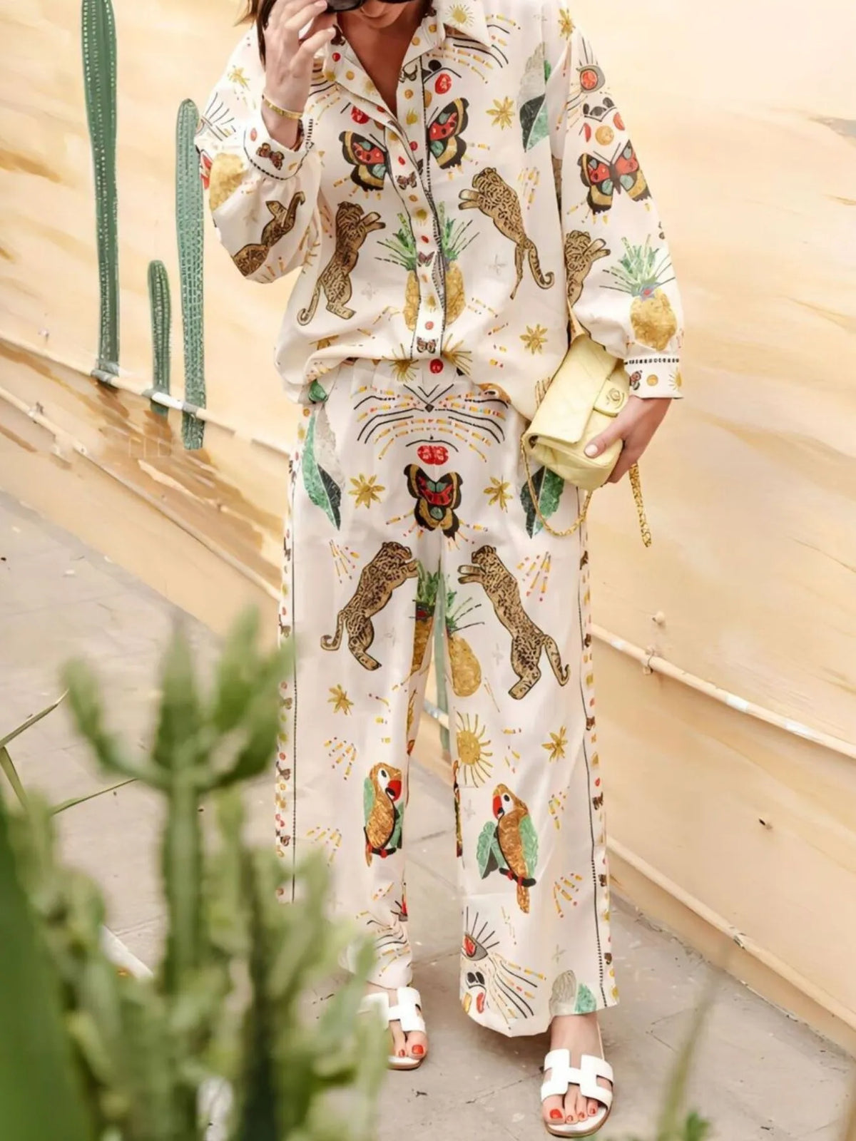 Printed Long Sleeve Shirt and Pants Set