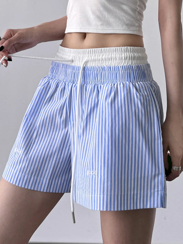 Striped Drawstring Waist Casual Shorts