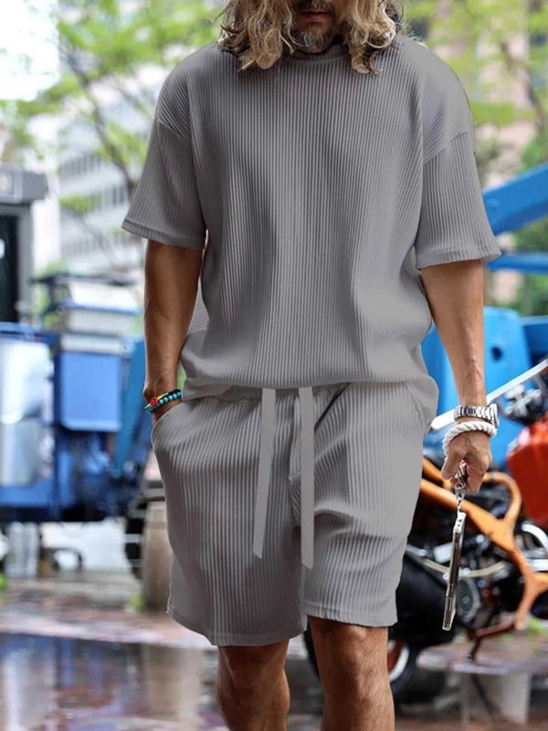 Men's Full Size Short Sleeve Top and Shorts Set Plus Size