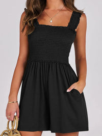 Smocked Square Neck Sleeveless Romper