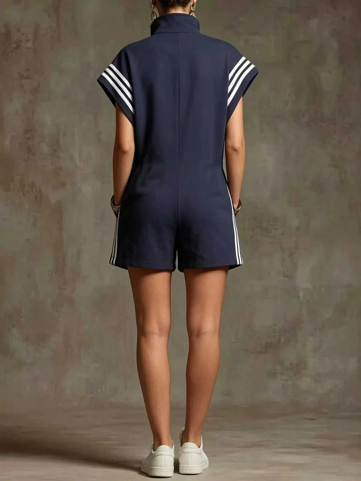 Striped Zip Front Romper 100100341112740 41 Women's Romper Affordable Fashion Under $100 Jerry's Apparel 