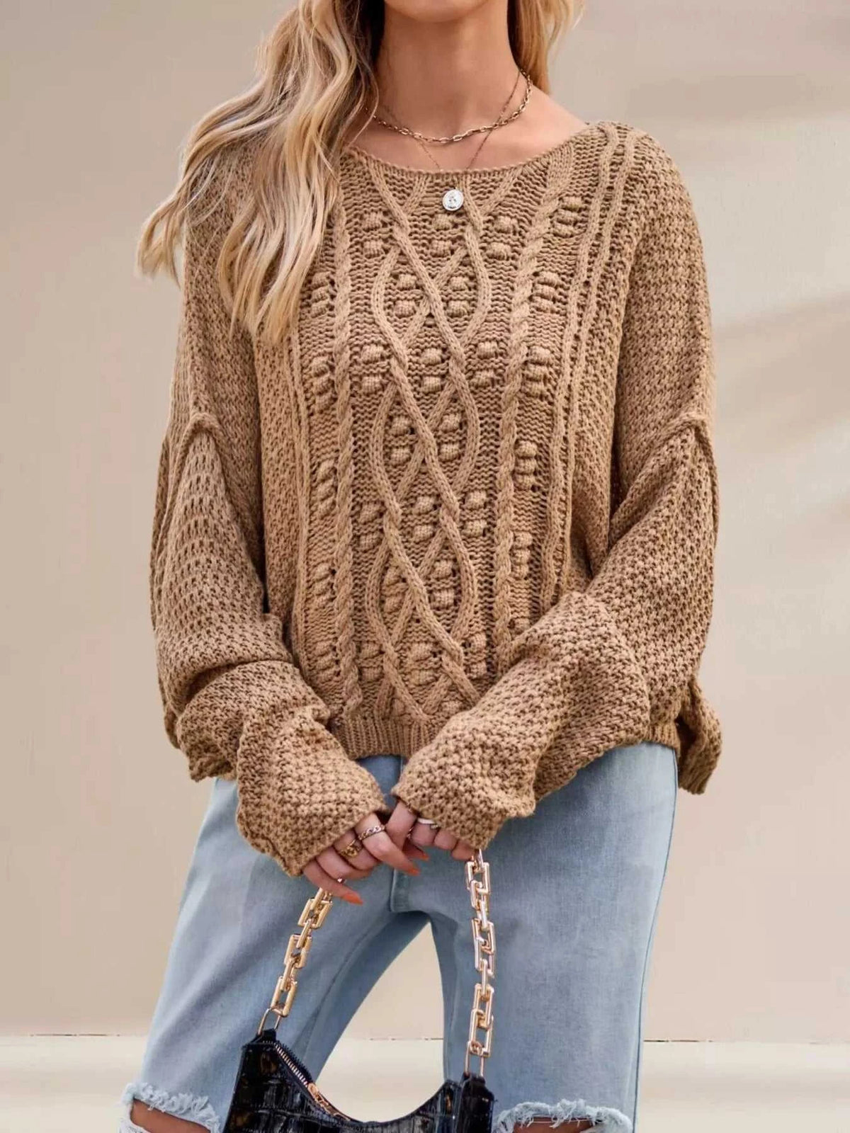 Cable Knit Dropped Shoulder Sweater 100100337070242 47 Affordable Fashion Under $100 Jerry's Apparel 