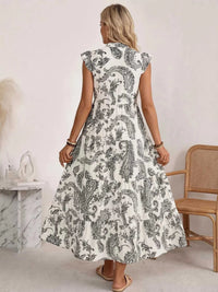 Printed Notched Ruffle Sleeve Maxi Dress 100100793243386 39 Affordable Fashion Under $100 Jerry's Apparel 