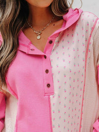 Mixed Texture Waffle Floral Patchwork Hooded Oversize Pullover 100100599360208 50 Affordable Fashion Under $100 Jerry's Apparel 