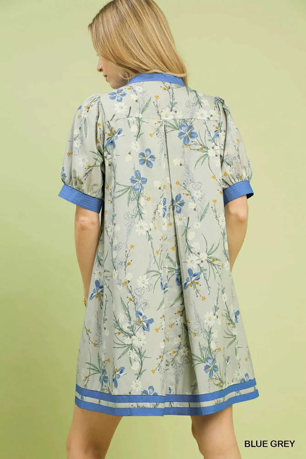 Umgee Floral Puff Sleeve Dress with Contrast Trim 100100654031260 62 Affordable Fashion Under $100 Jerry's Apparel 