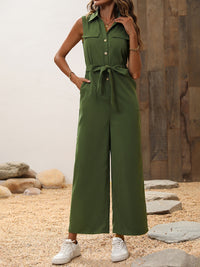 Honey Tie Waist Sleeveless Wide Leg Jumpsuit