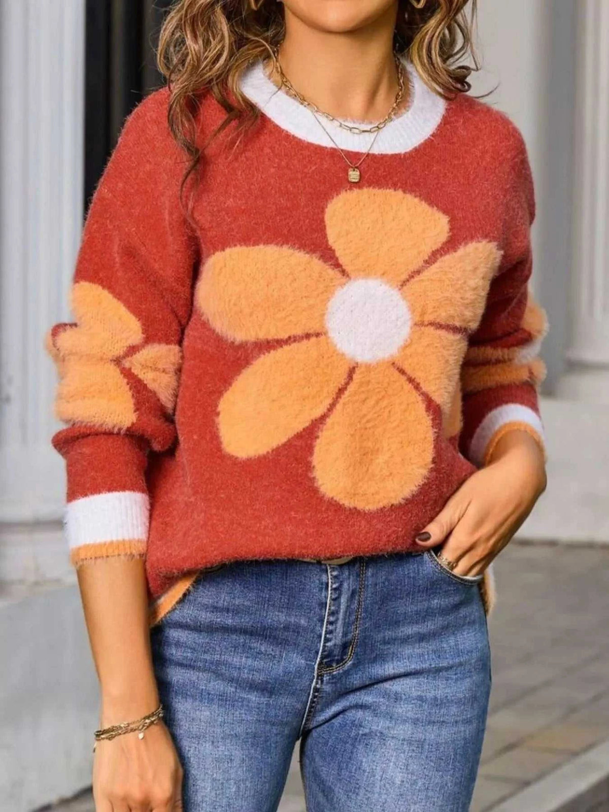 Flower Round Neck Sweater 100100121019310 51 Affordable Fashion Under $100 Jerry's Apparel 