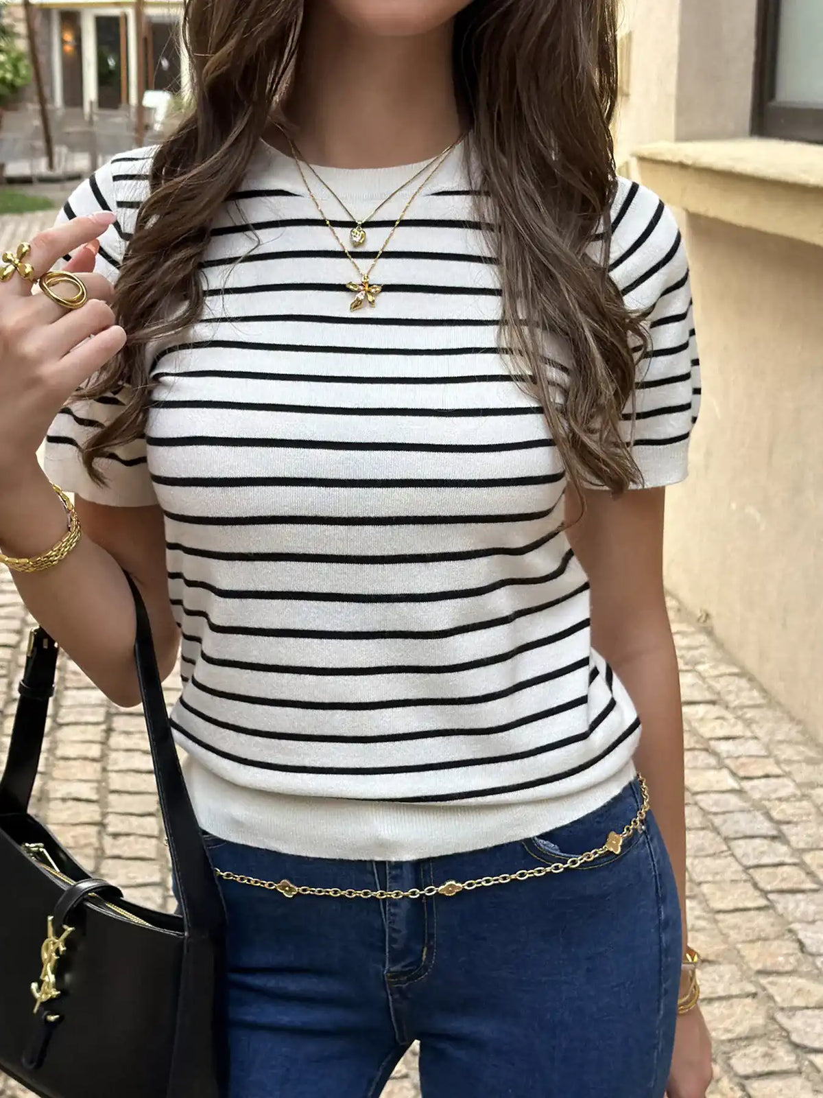 Striped Short-Sleeve Knit Top 101002443326699 45 Affordable Fashion Under $100 Jerry's Apparel 