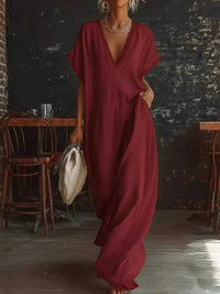 Full Size Lace Trim V-Neck Maxi Dress Plus Size 100100337256948 38 Gifts for Her Jerry's Apparel 