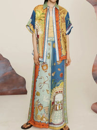 Printed Button Up Shirt and Pants Set
