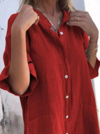 Full Size Casual Linen Button-Down Shirt Dress Plus Size