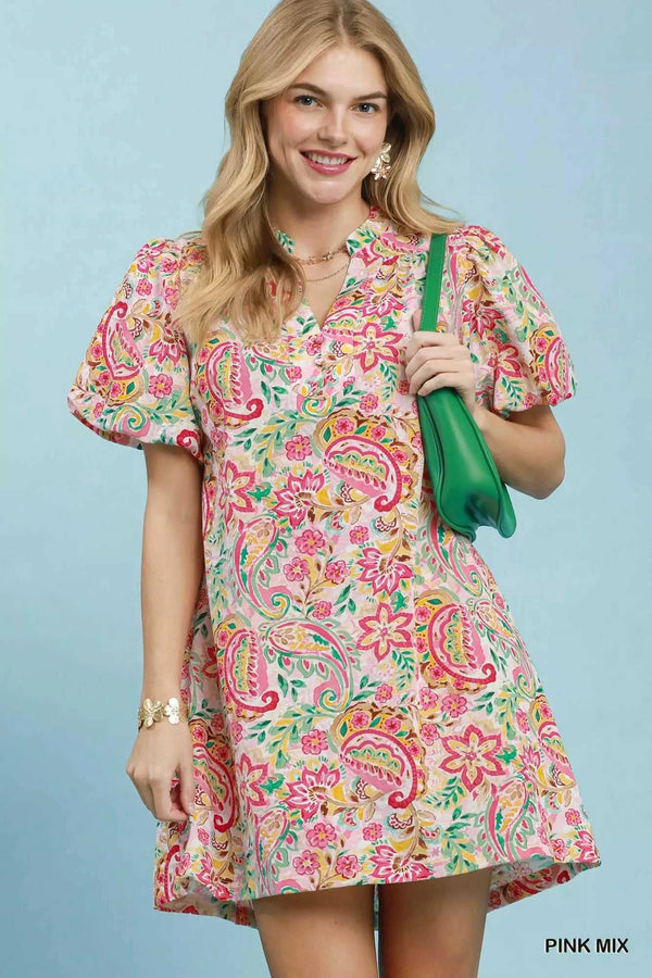 Umgee Paisley Floral Puff Sleeve Shift Dress 100100754521876 55 Gifts for Her Jerry's Apparel 