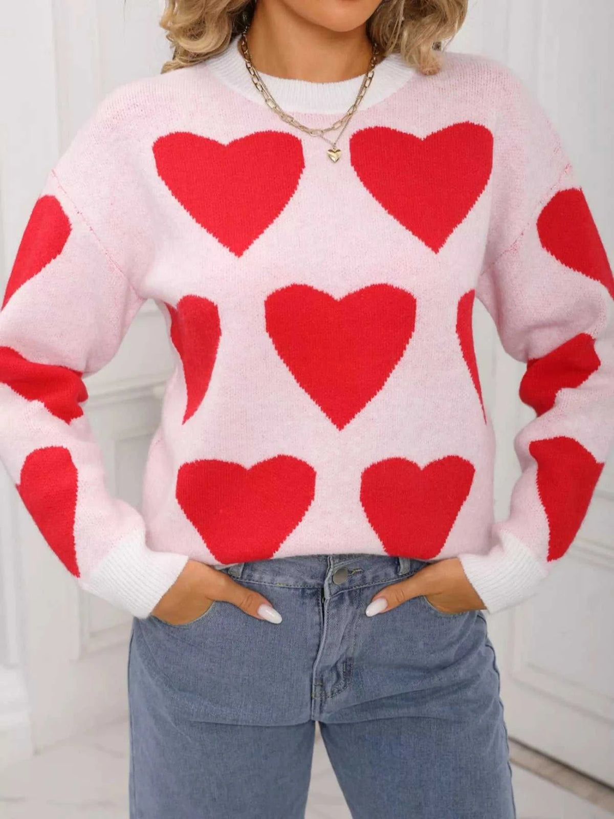 Valentine's Day Heart Round Neck Knitted Sweater 100100729598622 48 Affordable Fashion Under $100 Jerry's Apparel 