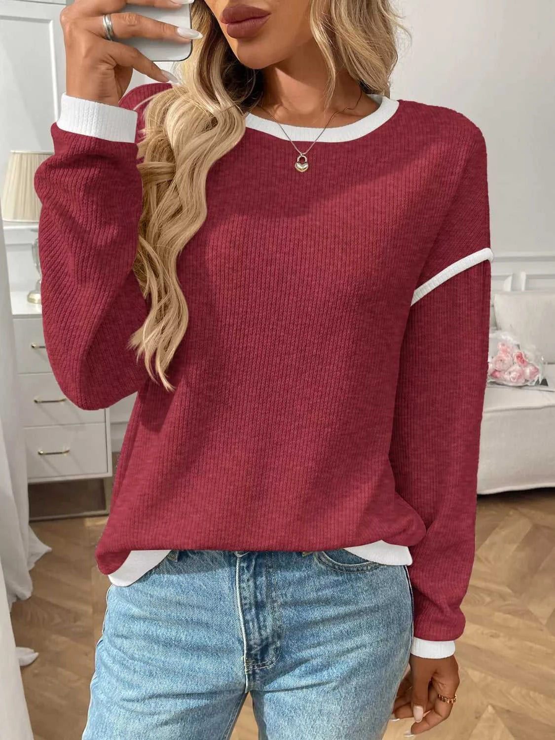 Ribbed Knit Contrast Trim Sweater 100100032701989 29 Affordable Fashion Under $100 Jerry's Apparel 