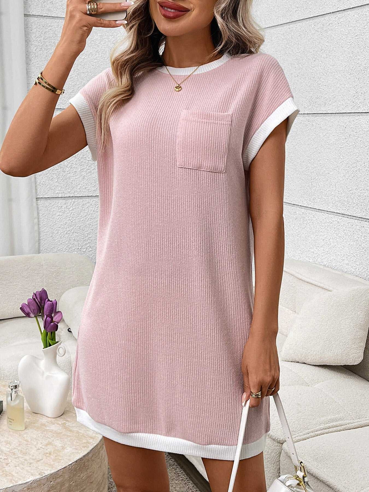Contrast Trim Ribbed Knit Mini Dress with Pocket 100100281069040 32 Affordable Fashion Under $100 Jerry's Apparel 