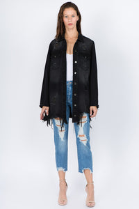 Distressed Frayed Hem Denim Jacket