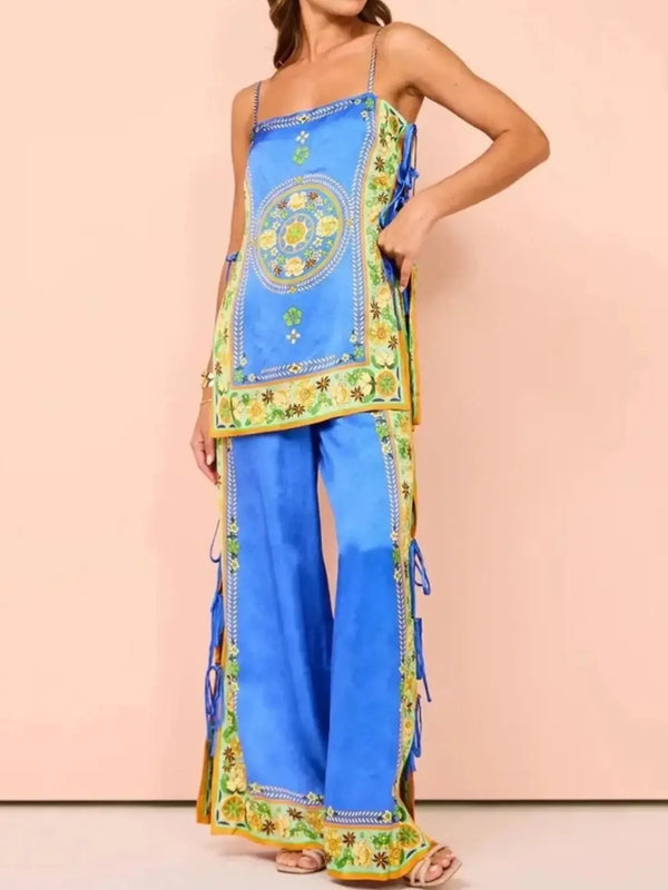 Floral Side Tied Cami and Pants Set