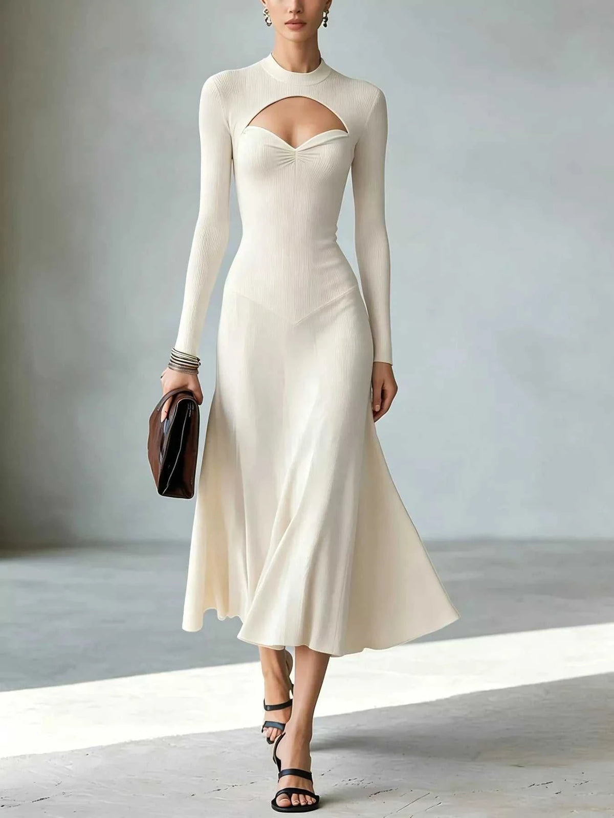 Full Size Mock Neck Cut-Out Long Sleeve Midi Dress Plus Size 101001217973891 41 Affordable Fashion Under $100 Jerry's Apparel 