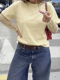 Lace Sleeve Round Neck T-Shirt 100100187372675 35 Affordable Fashion Under $100 Jerry's Apparel 