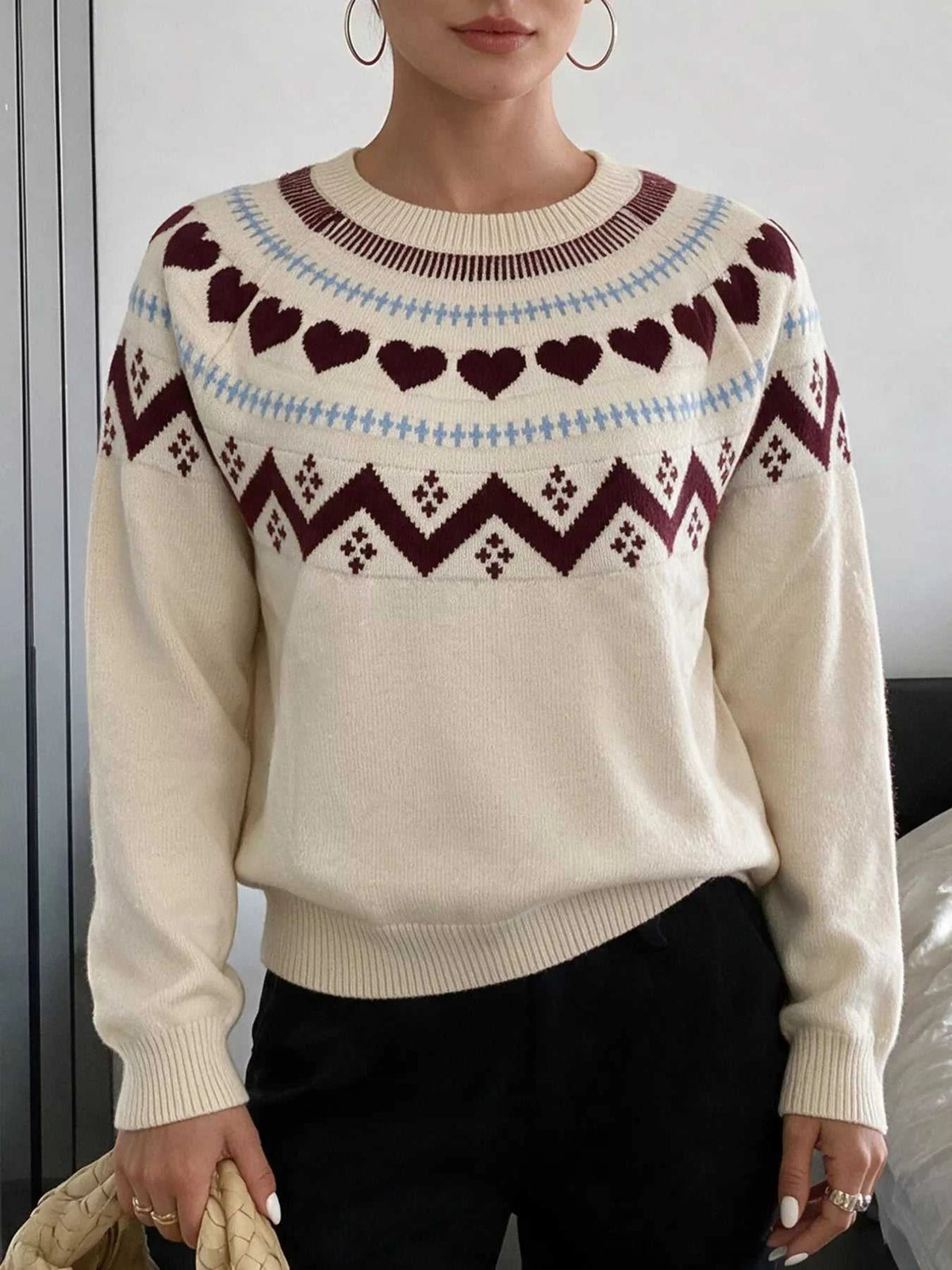 Heart-Patterned Crew Neck Sweater 101002546333255 55 Affordable Fashion Under $100 Jerry's Apparel 