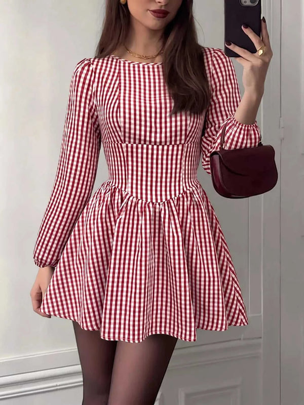 Backless Plaid Long Sleeve Dress 100100155316035 45 Gifts for Her Jerry's Apparel 