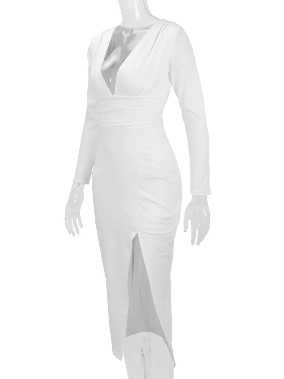 Deep V-Neck Ruched Bodycon Dress with High Slit 101001242970664 34 Gifts for Her Jerry's Apparel 