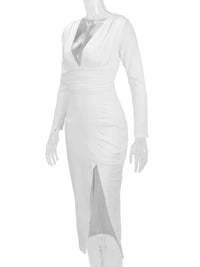 Deep V-Neck Ruched Bodycon Dress with High Slit 101001242970664 34 Gifts for Her Jerry's Apparel 