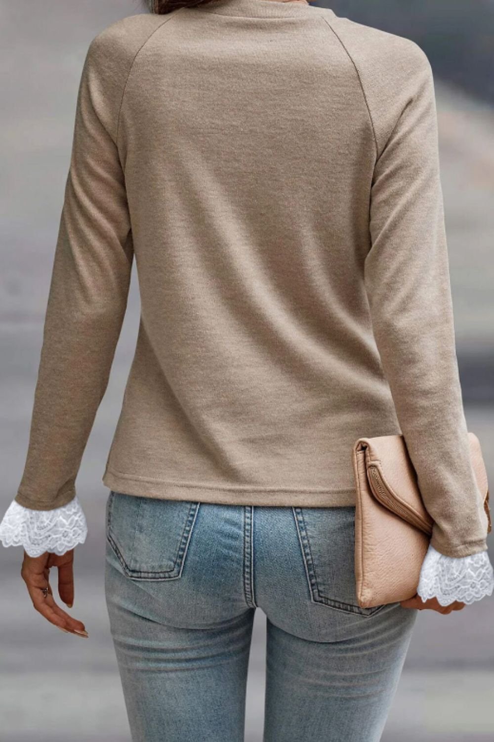 Lace Detail Round Neck Long Sleeve T-Shirt