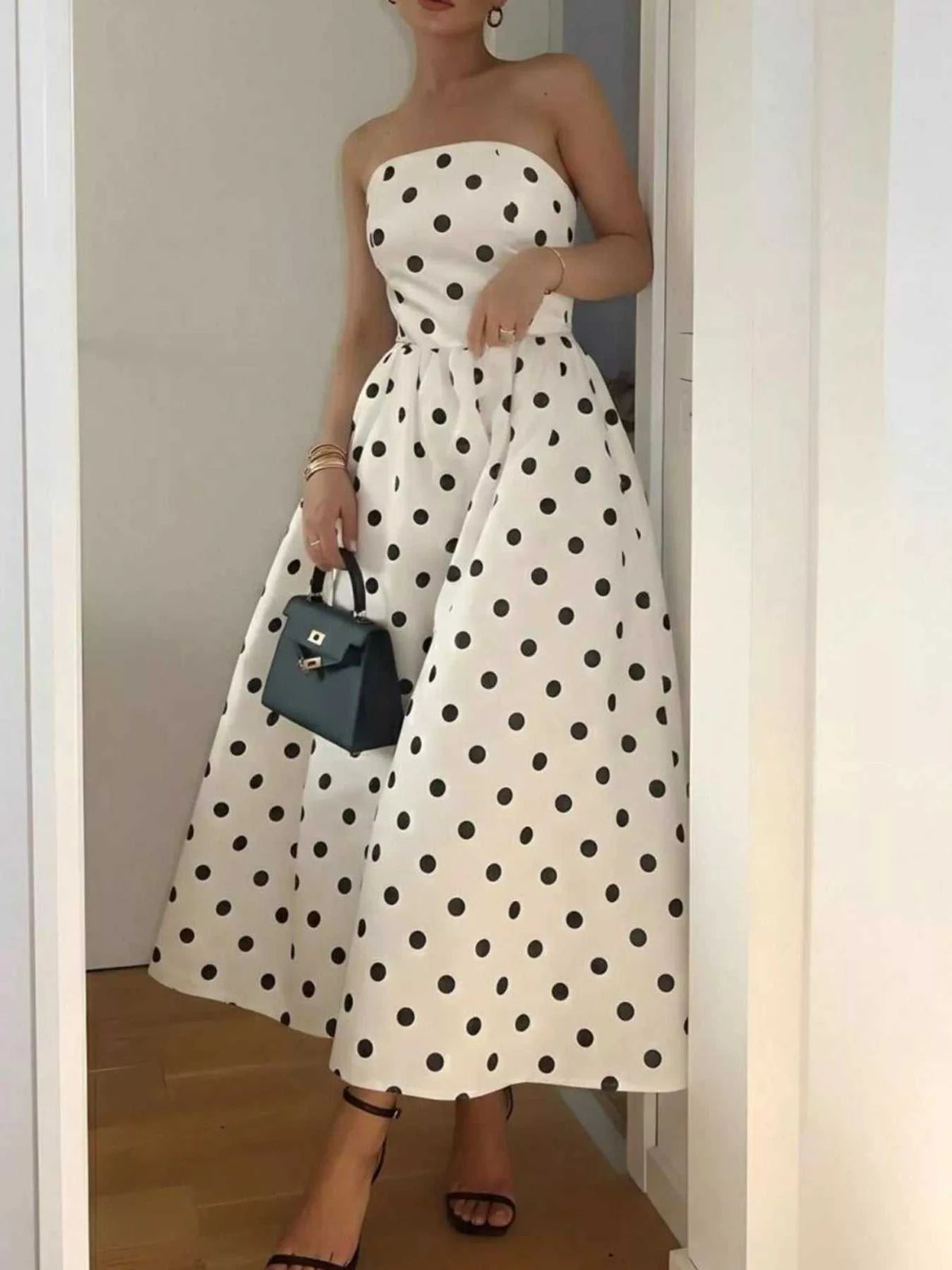 Polka Dot Strapless Midi Dress 100100560352831 30 Affordable Fashion Under $100 Jerry's Apparel 