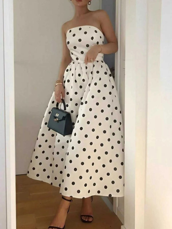 Polka Dot Strapless Midi Dress 100100560352831 30 Affordable Fashion Under $100 Jerry's Apparel 