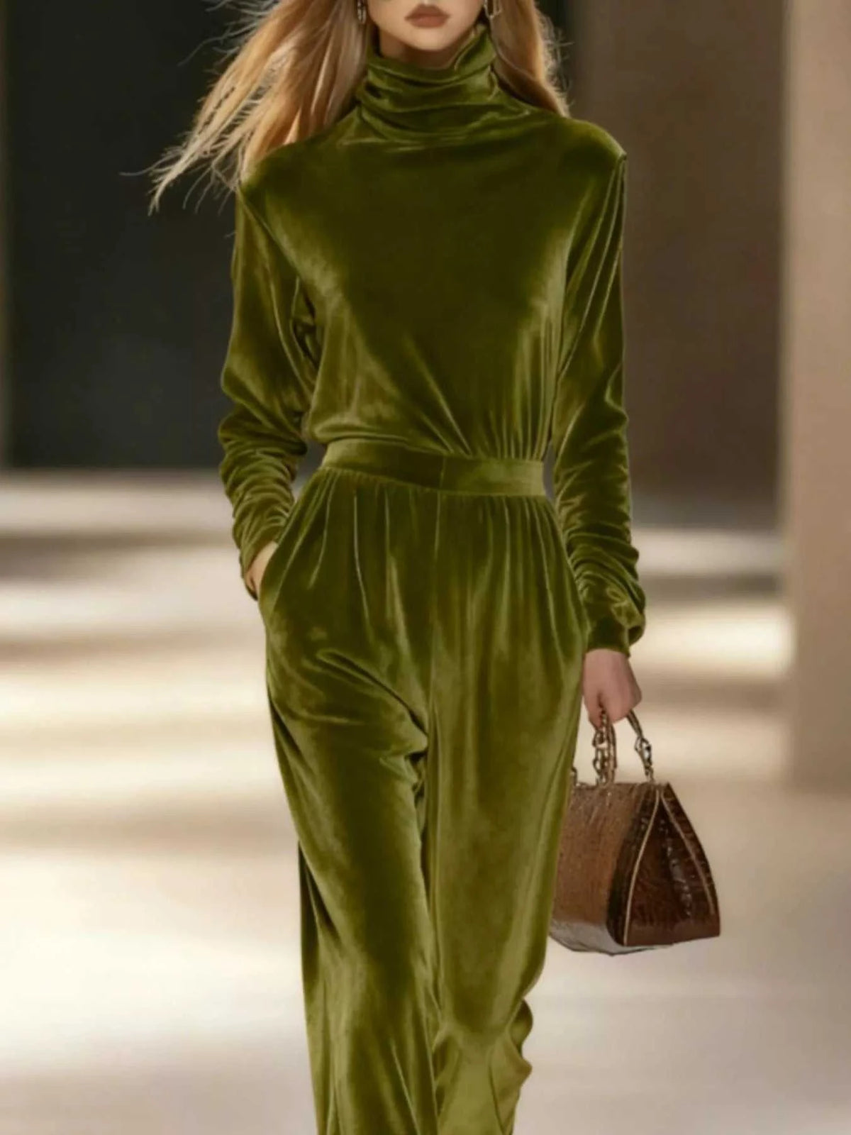 Full Size Velvet Turtleneck Long Sleeve Top and Wide-Leg Pants Set Plus Size 101001423619230 50 Affordable Fashion Under $100 Jerry's Apparel 