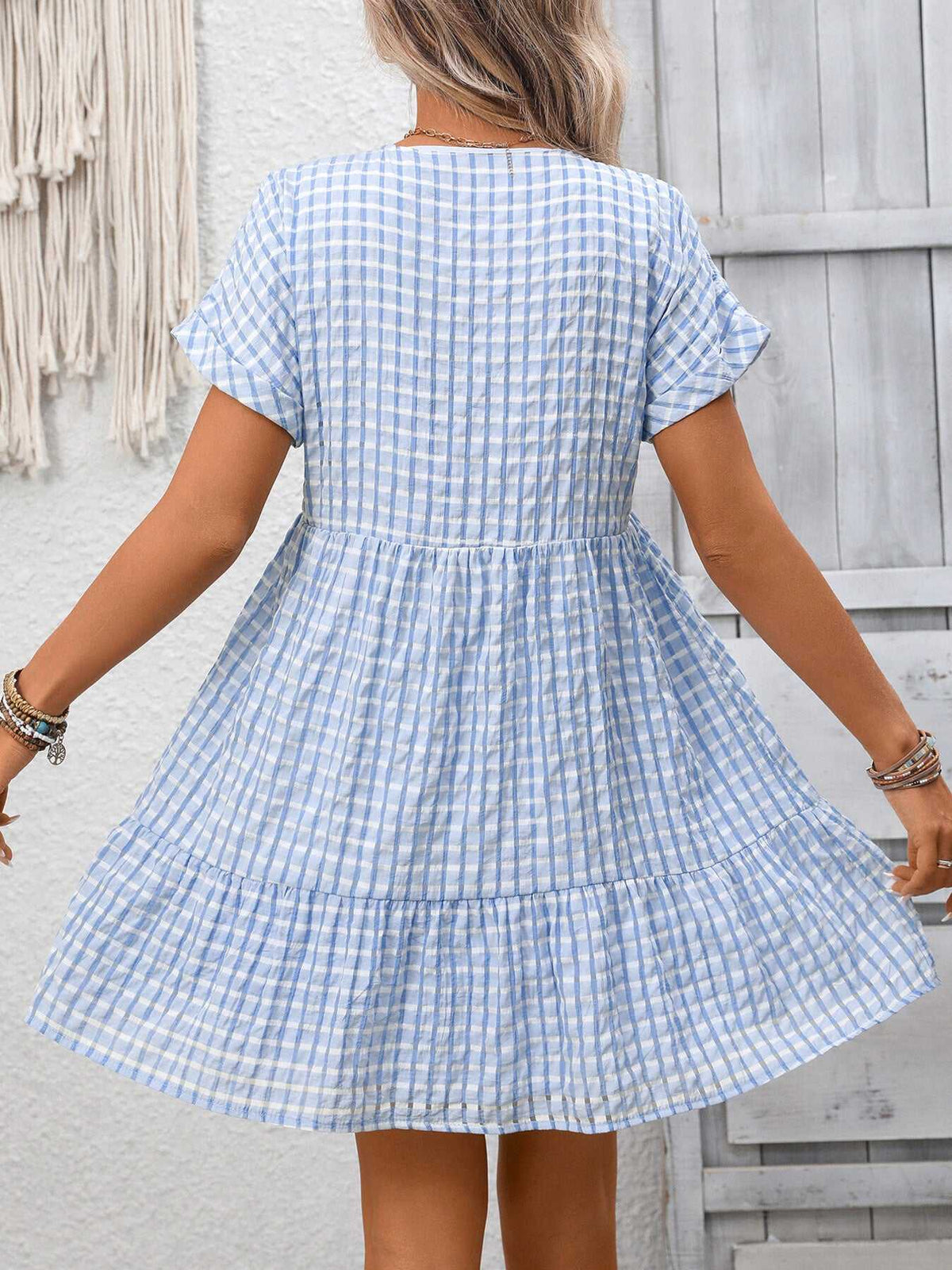Plaid V-Neck Ruffle Hem Mini Dress 100100856082882 43 Affordable Fashion Under $100 Jerry's Apparel 