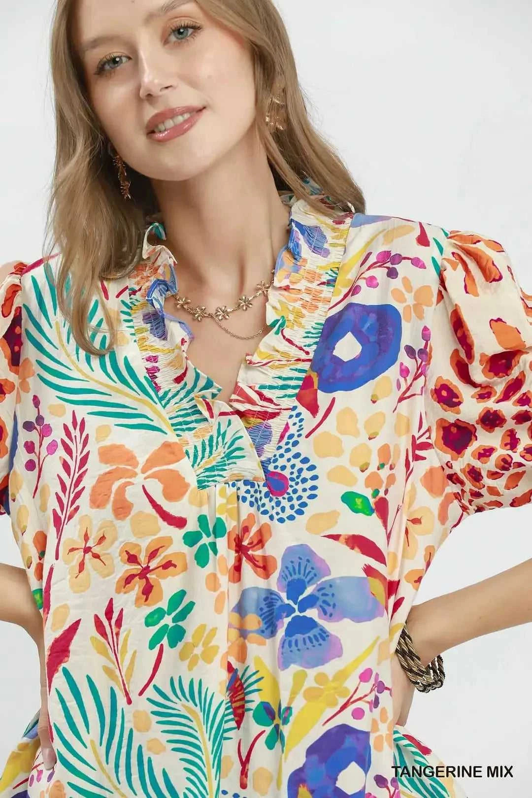 Umgee V-Neck Ruffle Trim Puff Sleeve Top 100100274951331 49 Affordable Fashion Under $100 Jerry's Apparel 