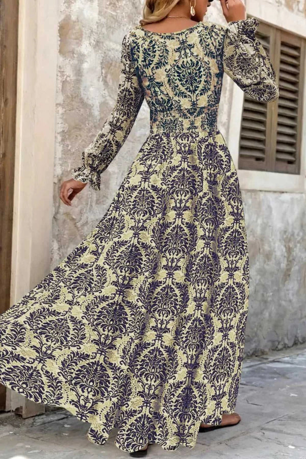 Printed V-Neck Long Sleeve Maxi Dress 100100718811429 44 Gifts for Her Jerry's Apparel 