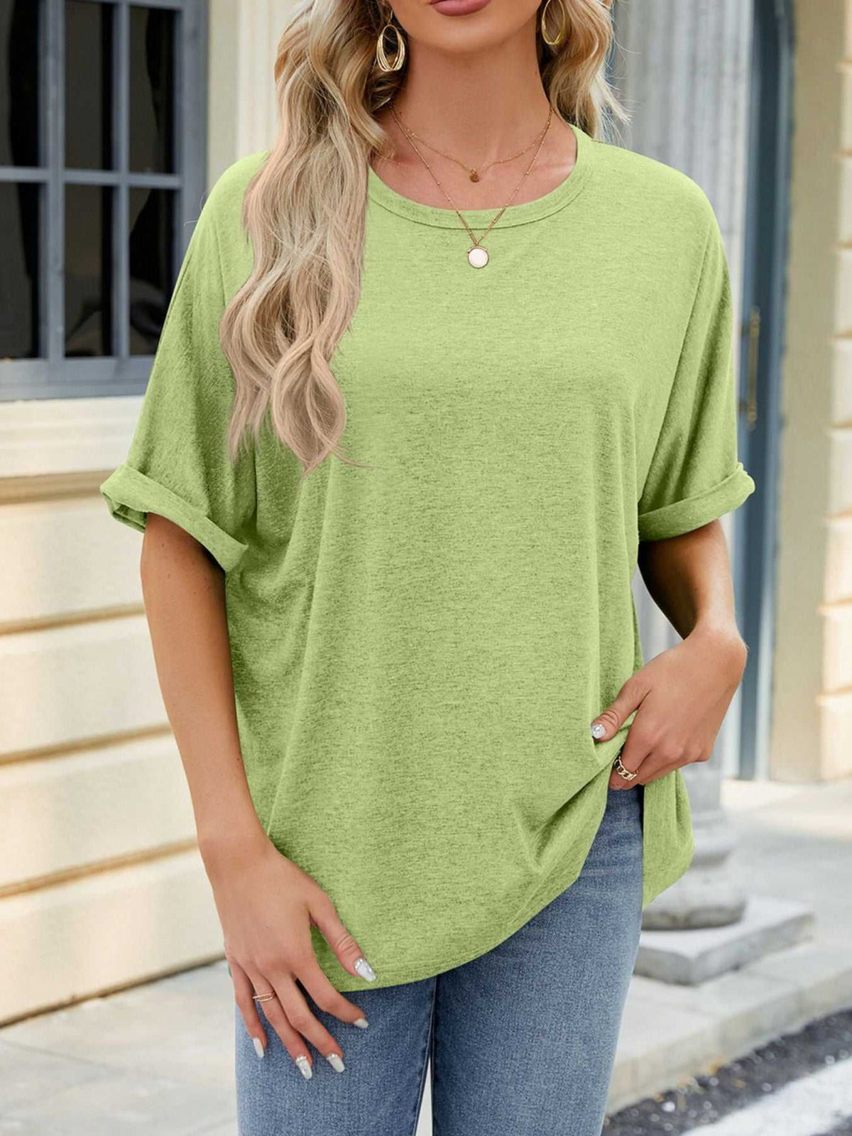 Casual Loose Fit Rolled Sleeve T-Shirt 100100846471189 23 Affordable Fashion Under $100 Jerry's Apparel 