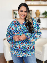 Full Size Printed Balloon Sleeve Blouse