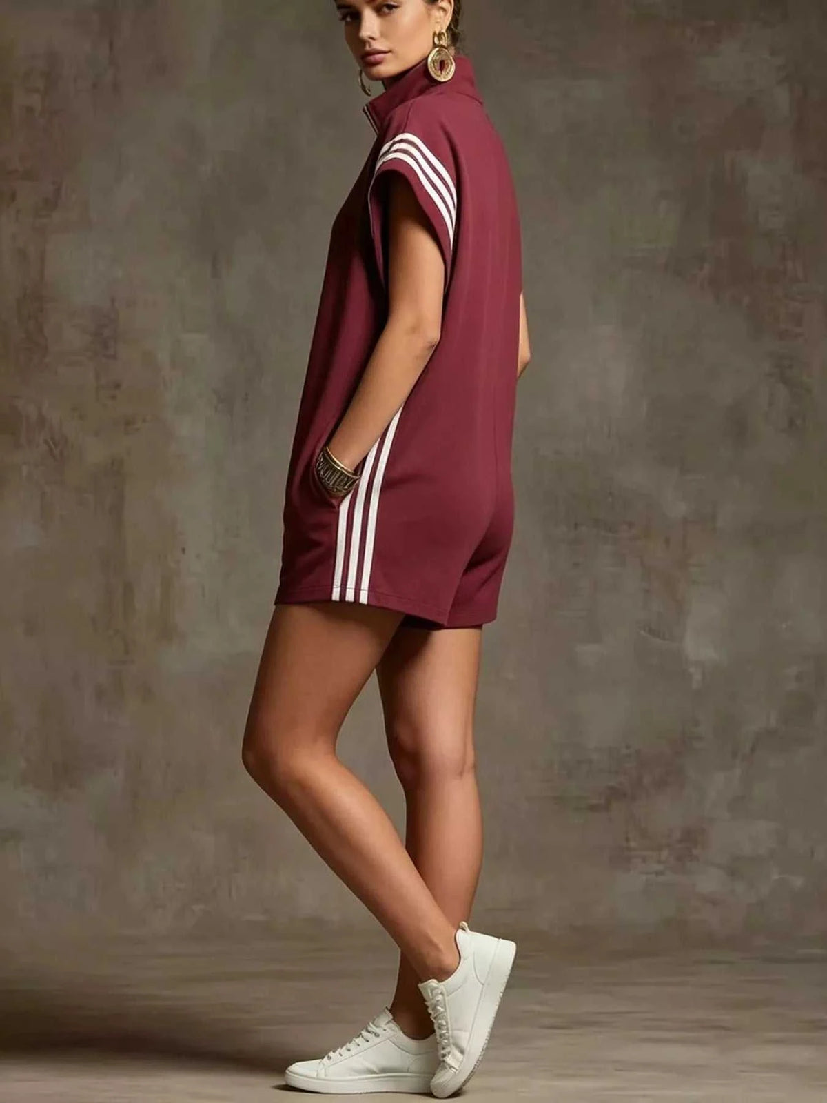 Striped Zip Front Romper 100100341112740 41 Women's Romper Affordable Fashion Under $100 Jerry's Apparel 