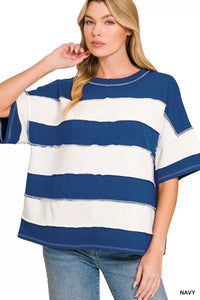 Zenana French Terry Striped Exposed Seam Top 100100183091760 24 Affordable Fashion Under $100 Jerry's Apparel 