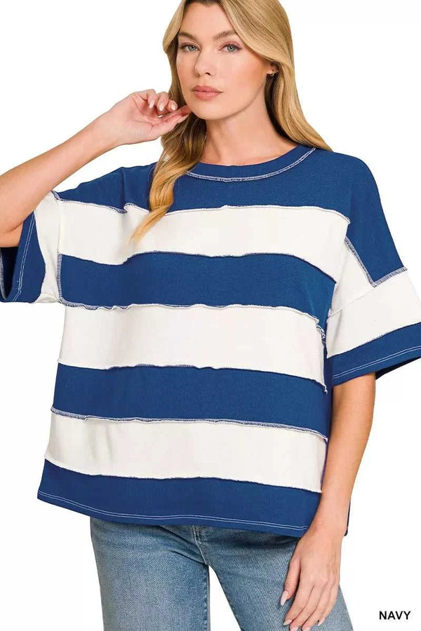 Zenana French Terry Striped Exposed Seam Top 100100183091760 24 Affordable Fashion Under $100 Jerry's Apparel 