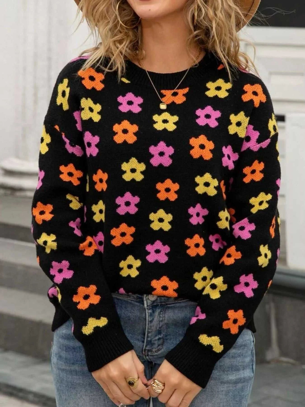 Floral Crew Neck Sweater 100100205302483 49 Gifts for Her Jerry's Apparel 
