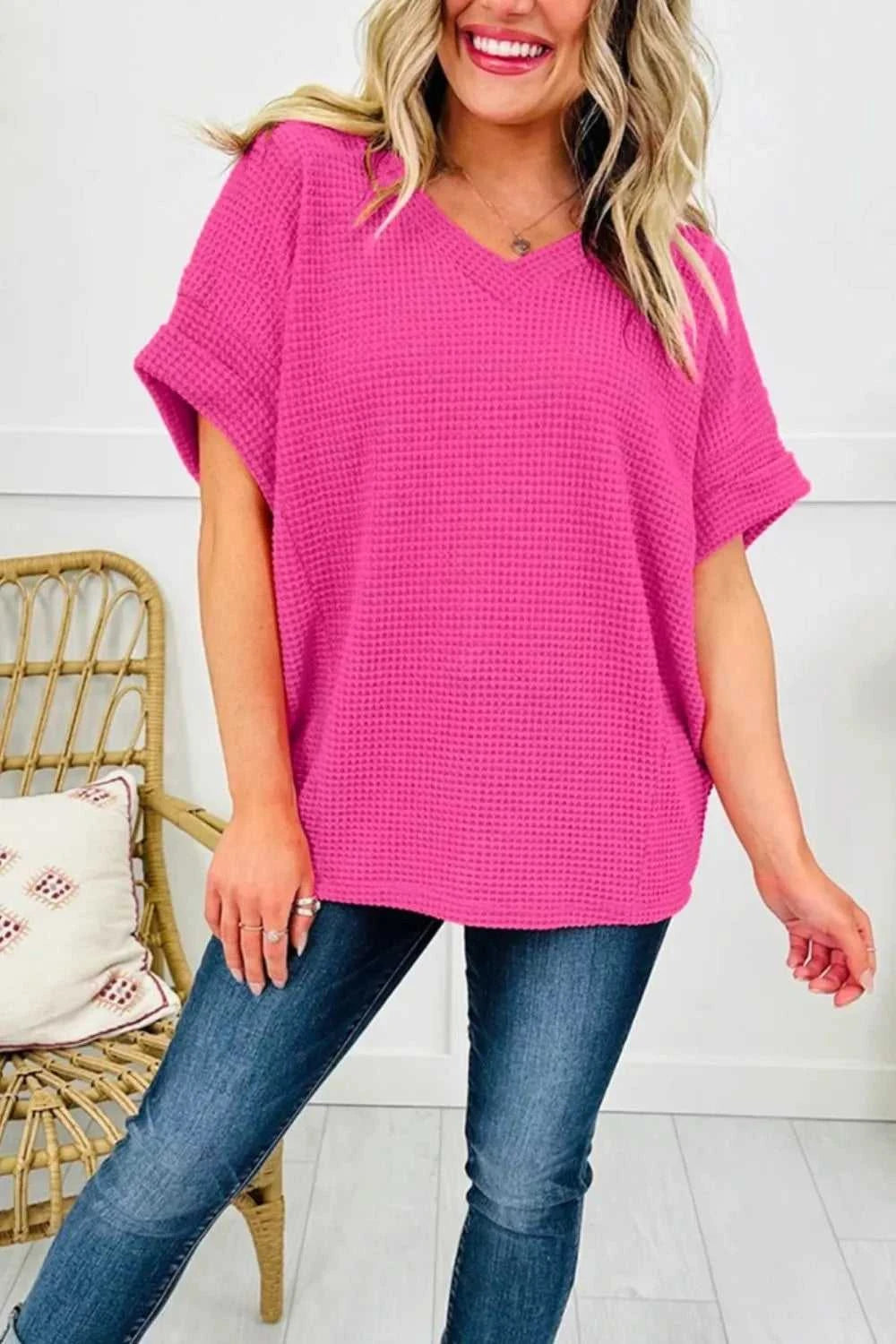 Textured Waffle Knit V-Neck T-Shirt 100100332511740 29 Affordable Fashion Under $100 Jerry's Apparel 