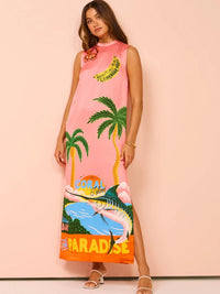 Side Slit Printed Sleeveless Dress