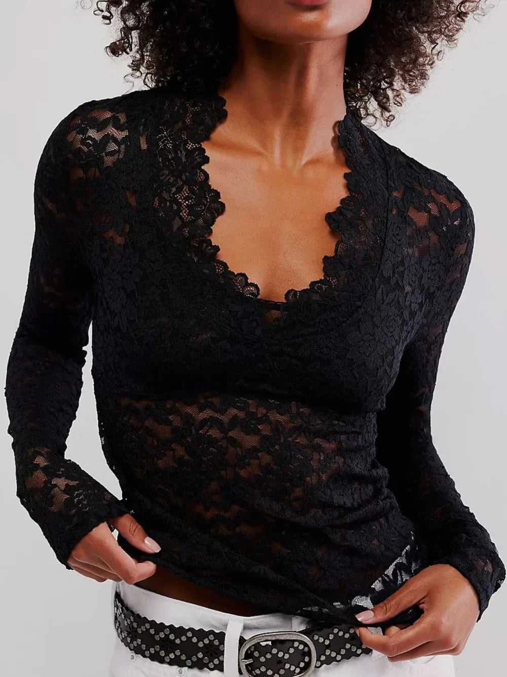 V-Neck Long Sleeve Lace Top 100100770175756 22 Affordable Fashion Under $100 Jerry's Apparel 