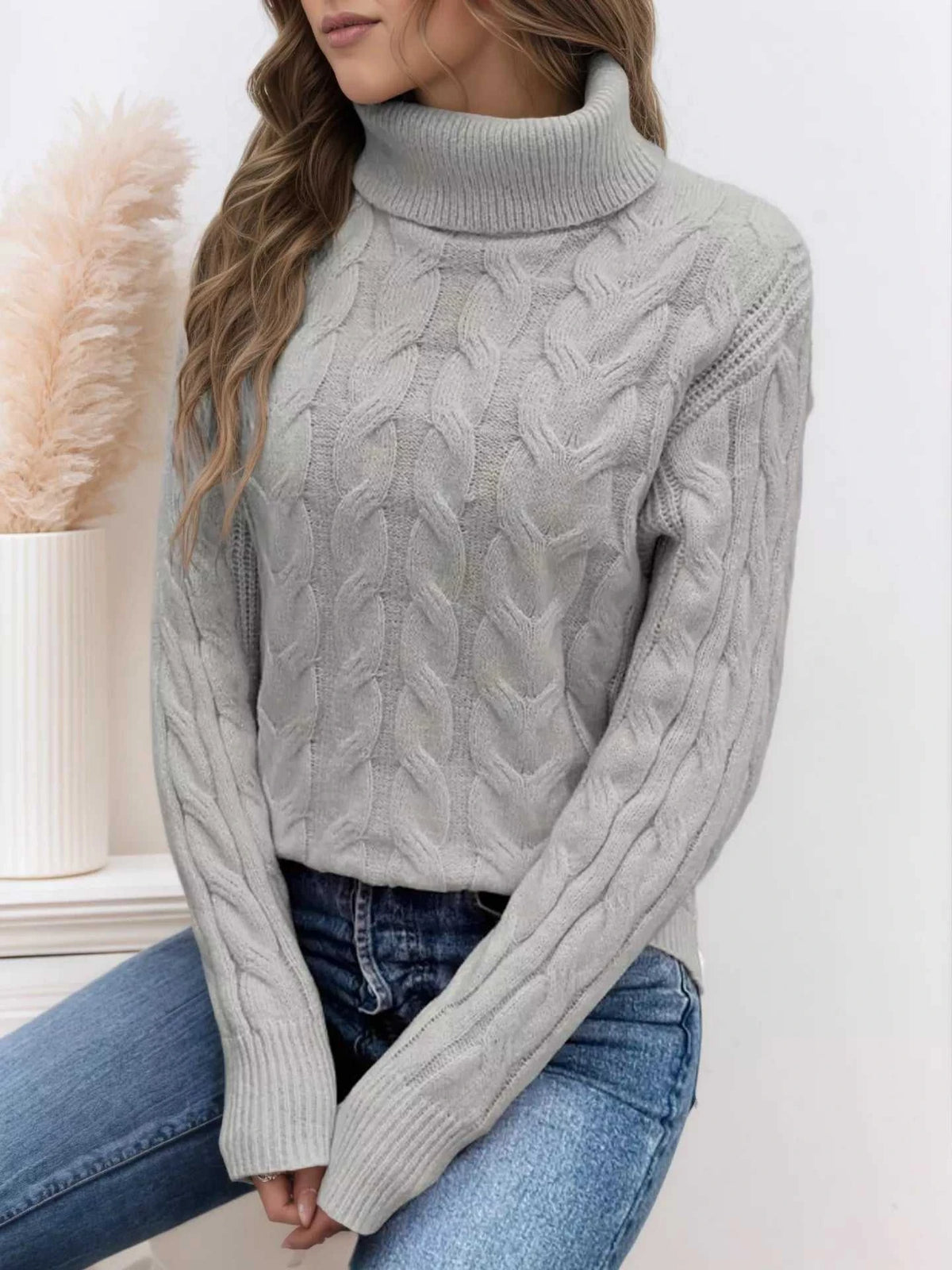 Cable Knit Turtleneck Long Sleeve Sweater 100100174532282 38 Affordable Fashion Under $100 Jerry's Apparel 
