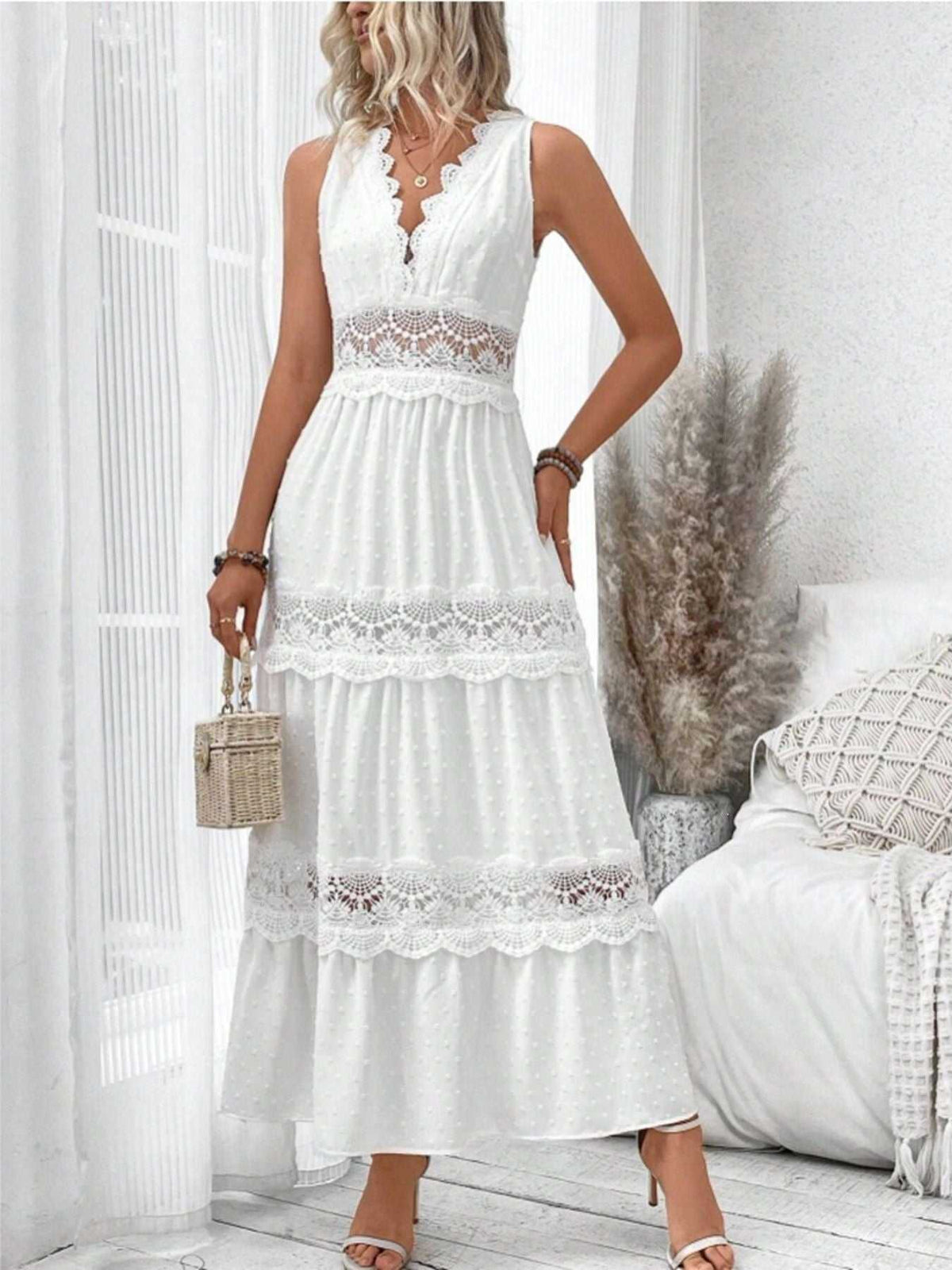 Full Size Lace Tied Swiss Dot Sleeveless Maxi Dress Plus Size 100100664763074 47 Affordable Fashion Under $100 Jerry's Apparel 