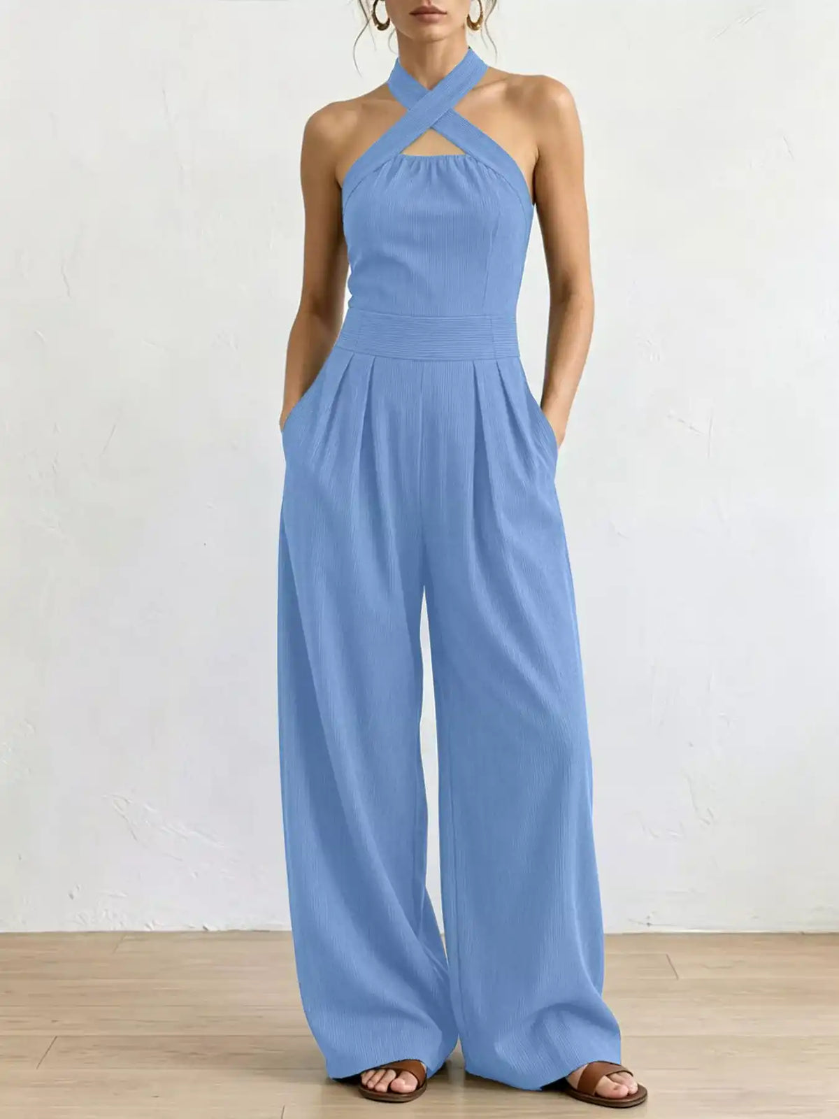 Full Size Halter Neck Wide-Leg Jumpsuit Plus Size 101001857800379 54 Affordable Fashion Under $100 Jerry's Apparel 