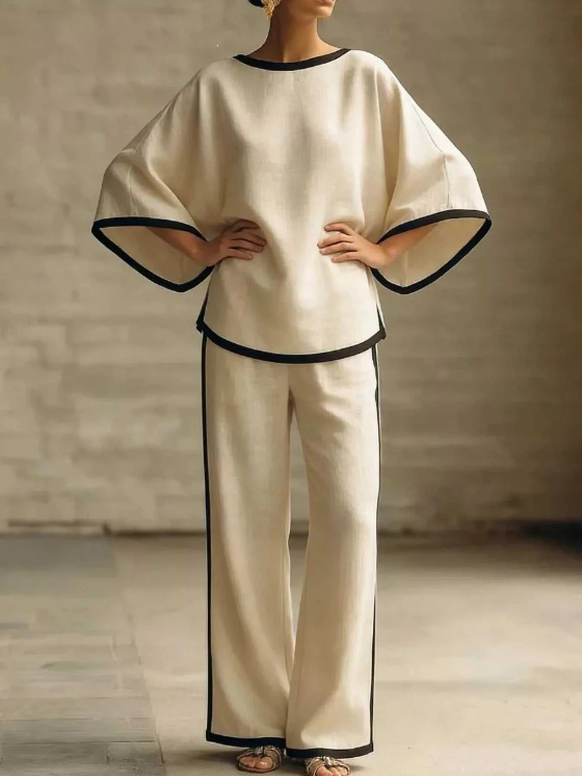 Full Size Contrast Trim Top and Wide-Leg Pants Set Plus Size 100100595624381 47 Affordable Fashion Under $100 Jerry's Apparel 