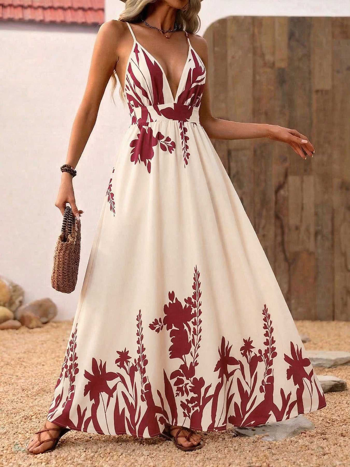 Deep V-Neck Spaghetti Strap Maxi Dress 100100329604246 37 Affordable Fashion Under $100 Jerry's Apparel 