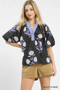 Umgee Floral Print V-Neck Top 100100039931607 47 Affordable Fashion Under $100 Jerry's Apparel 
