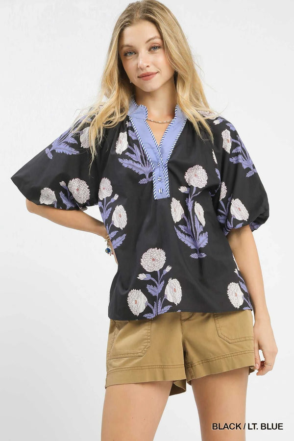 Umgee Floral Print V-Neck Top 100100039931607 47 Affordable Fashion Under $100 Jerry's Apparel 